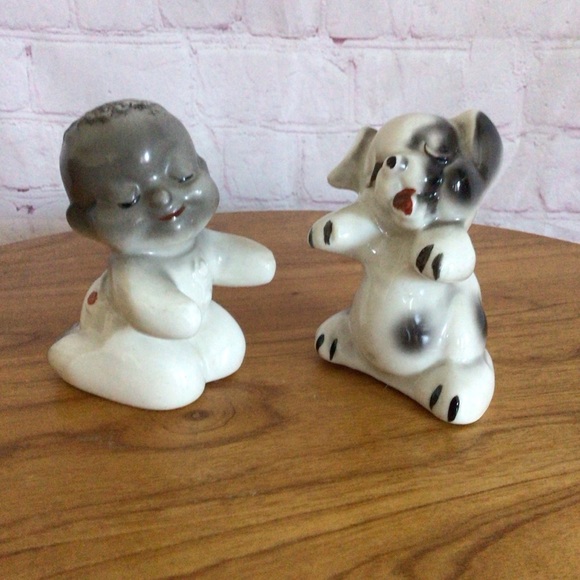 Vintage Van Tellingen Boy and Puppy Salt and Pepper Shaker Pair - Picture 2 of 9